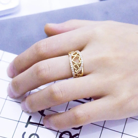 💥 Lovely Double Layer Sweet Zircon Heart Rings for Women, EVGG1305 - Picture 3 of 7